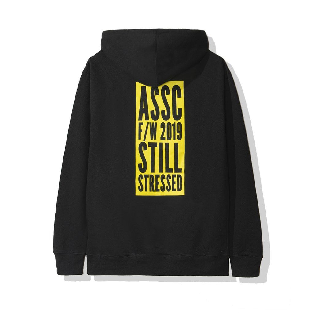 DS FW19 ASSC Yellow Box Logo Still Stressed Black Hoodie