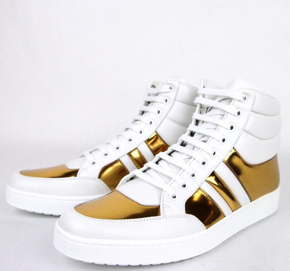 Gucci White Metallic Gold Padded Leather High Top Sneakers Size US 8 / EU 41 - 7 Thumbnail