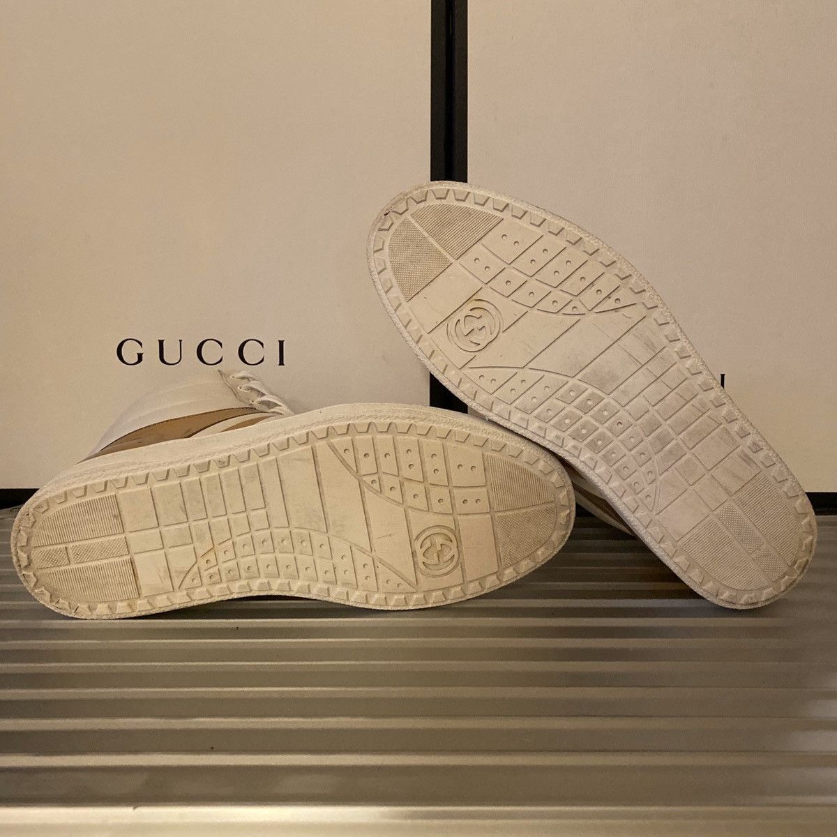 Gucci White Metallic Gold Padded Leather High Top Sneakers Size US 8 / EU 41 - 5 Thumbnail
