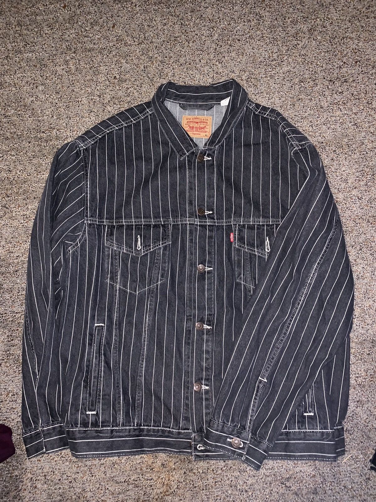 Supreme Supreme x Levi Pinstripe Denim Jacket | Grailed