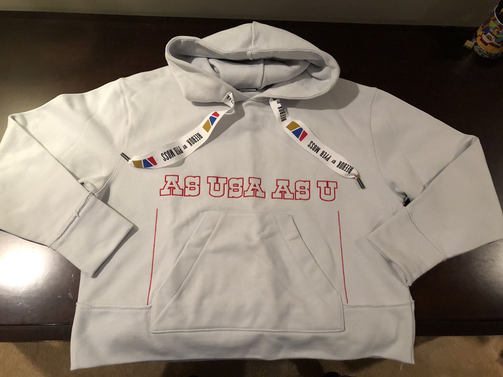 image of Pyer Moss Reebok White As Usa As U Cropped Hoodie, Men's (Size Medium)