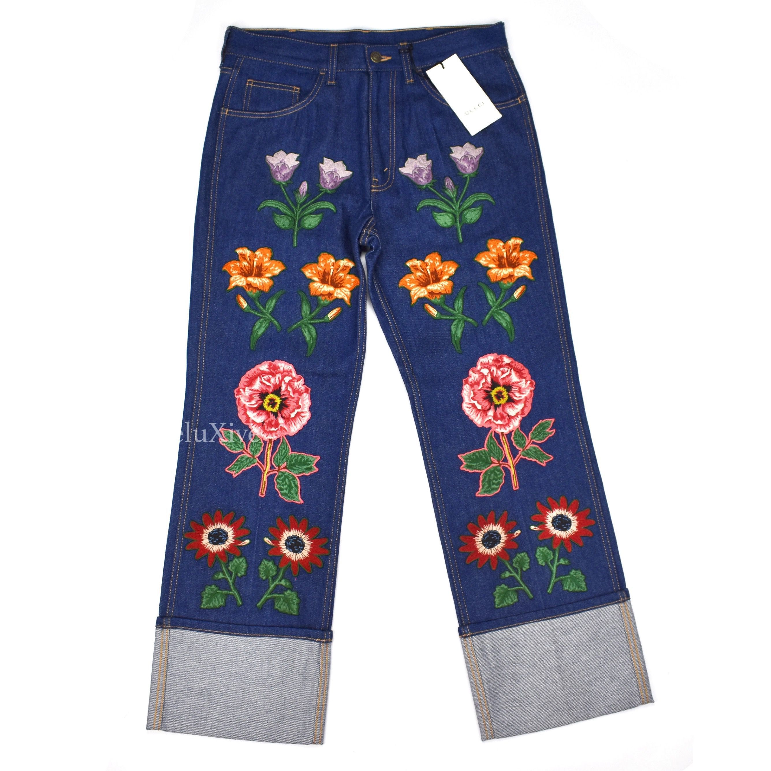 Gucci Floral Patch Denim Jeans NWT Size US 32 / EU 48 - 1 Thumbnail