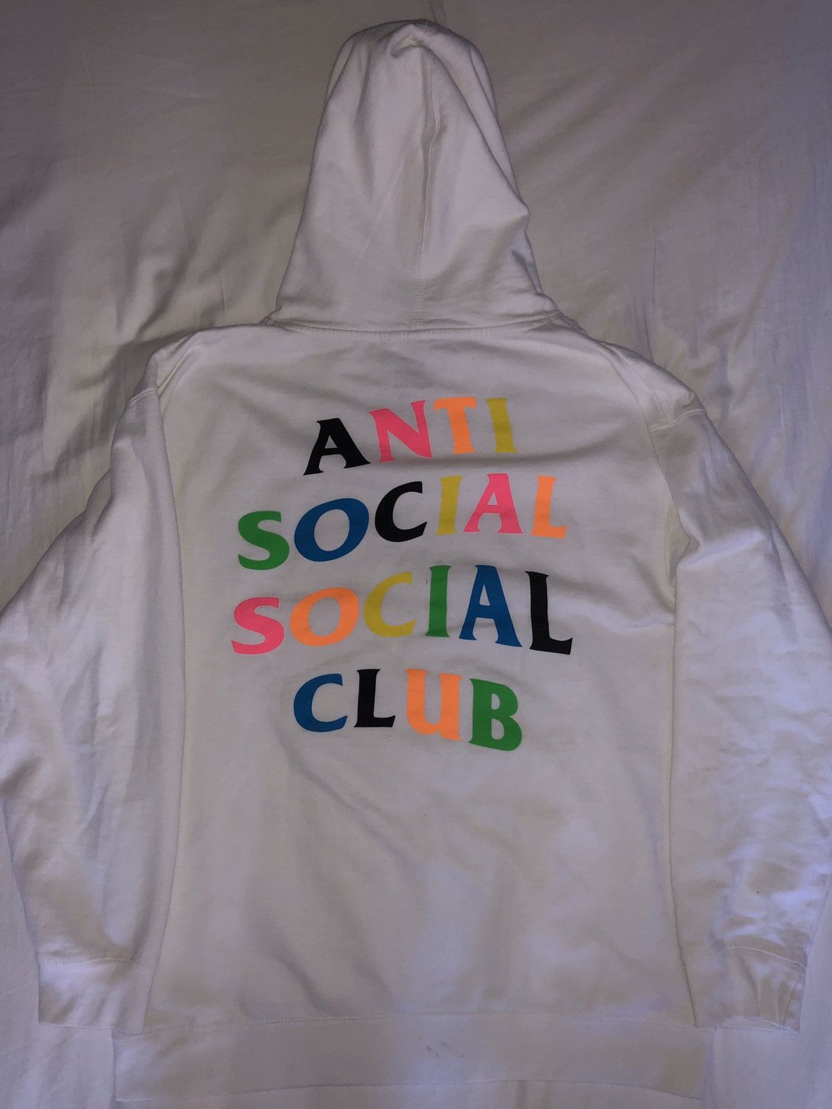 Anti Social Social Club DS ASSC Rainbow Logo Rainy Dayz White Hoodie in hand Bape Grailed
