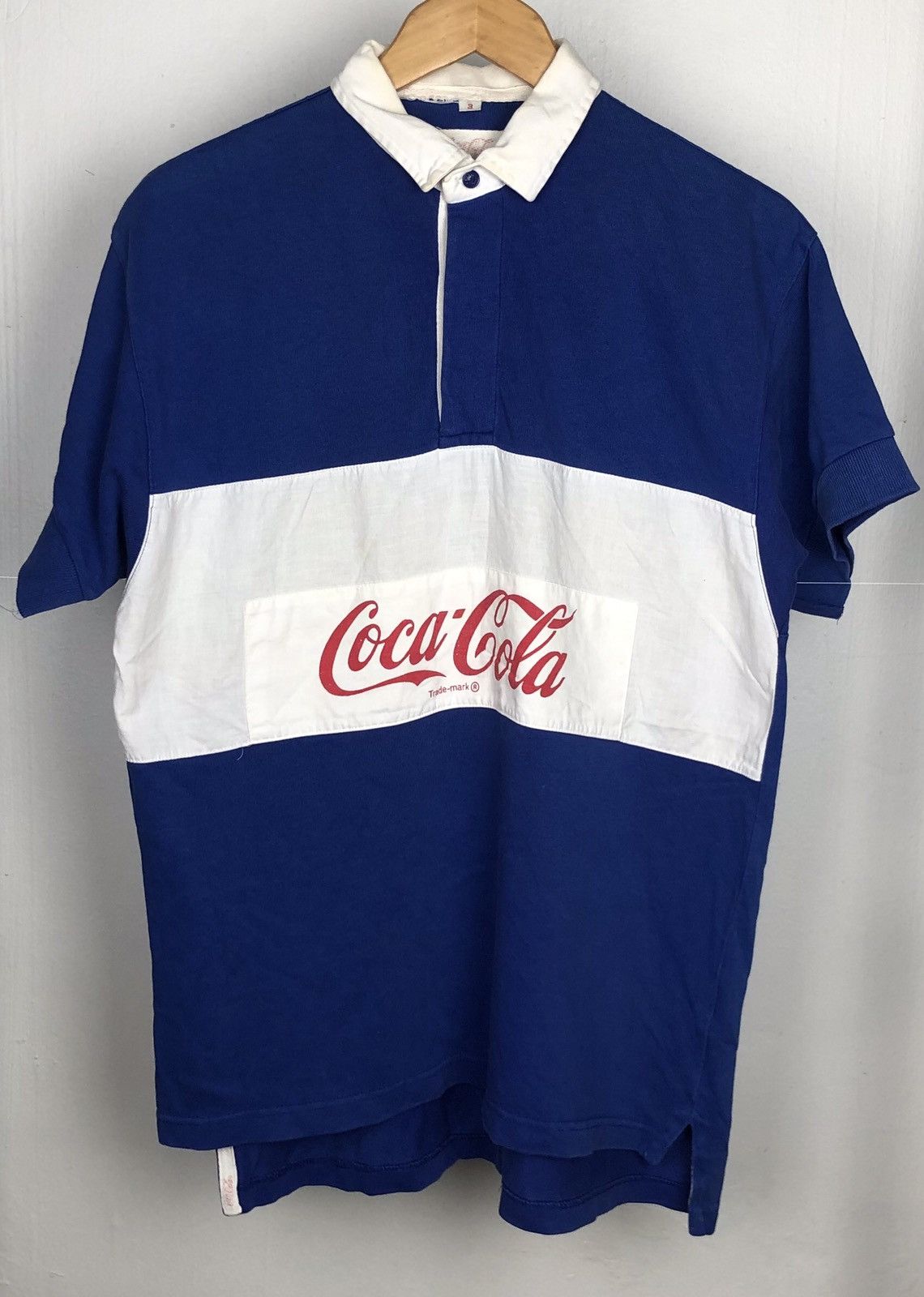 Rare 90s Vintage COCA COLA BluE White Polo Shirt