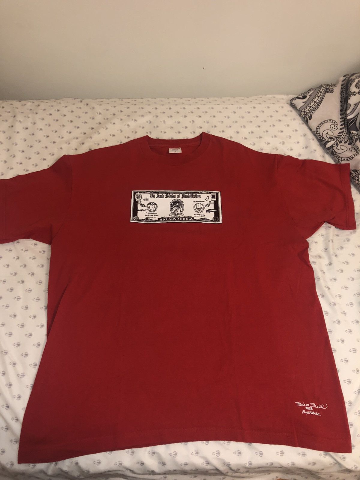 Supreme Supreme X Pedro Bell Big Ass Moola Tee Red Medium SS09 | Grailed