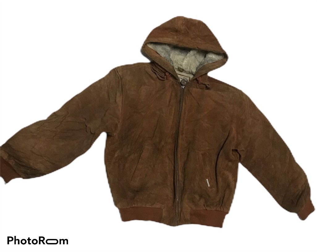 Vintage Suede Leather hoodie sherpa jacket