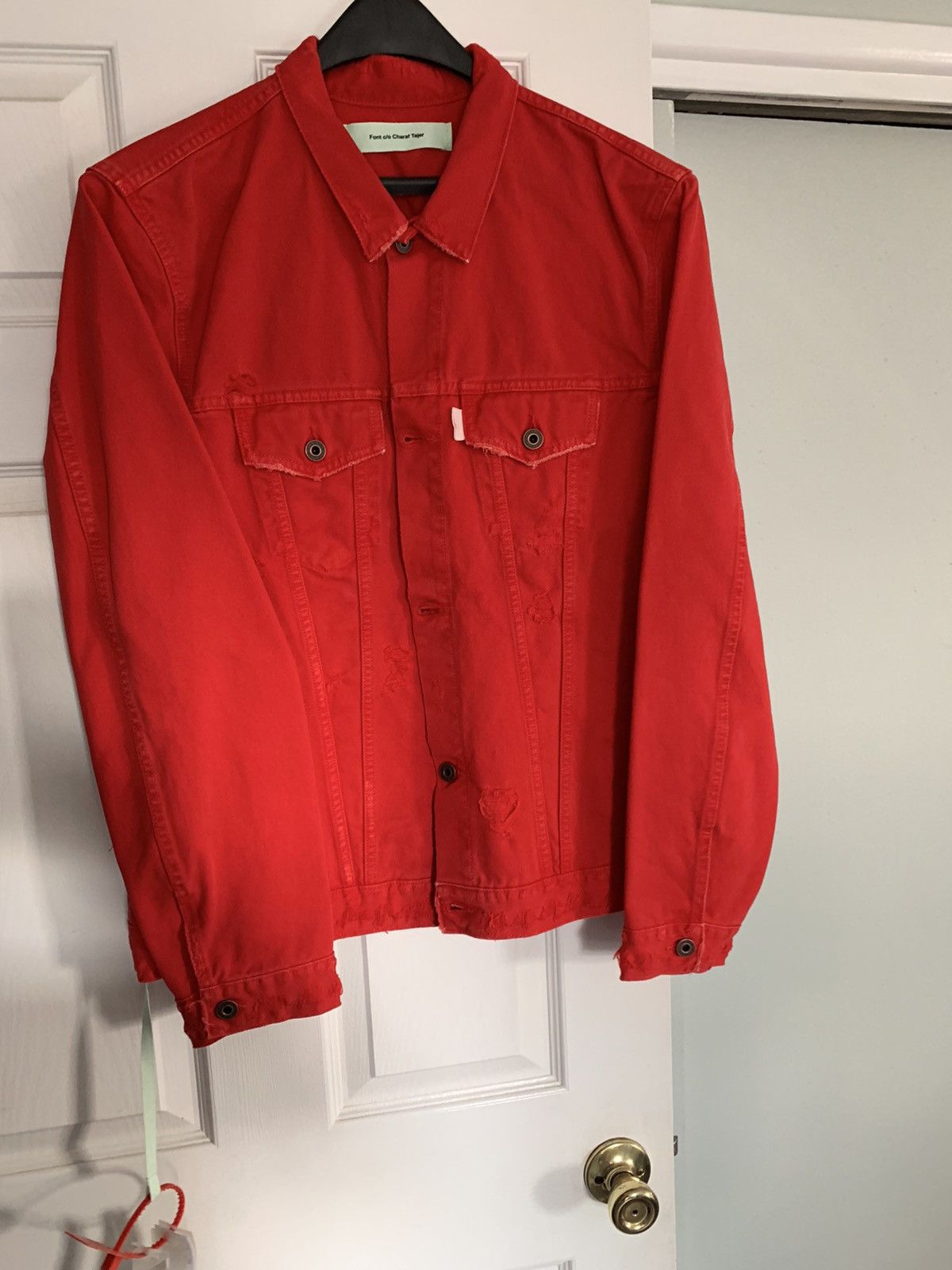 Off-White Off White Denim Jacket Red “The End” 2017 | Grailed Off-White Off White Denim Jacket Red “The End” 2017 | Grailed