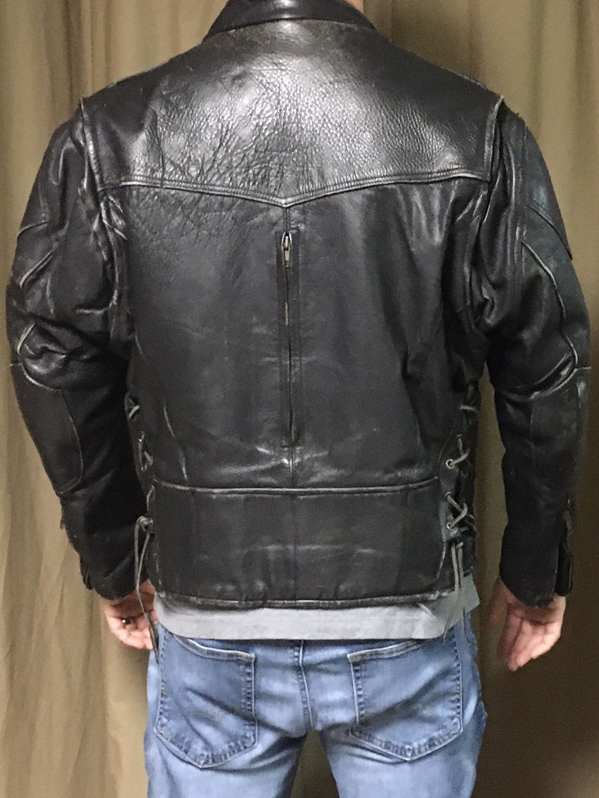 Heavy leather motorcycle racing jacket