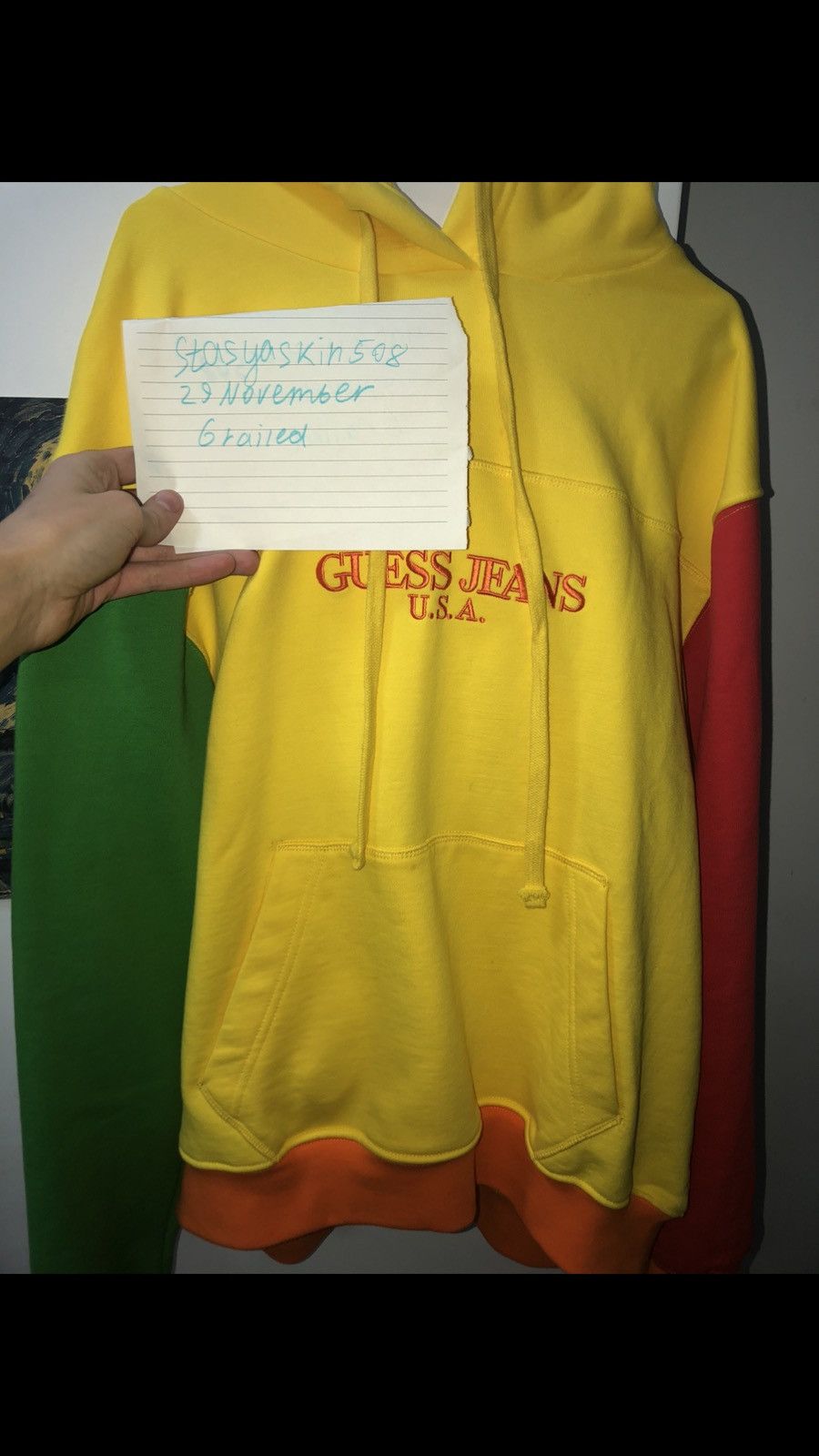 Sean Wotherspoon Guess deals Farmers Market Pink & Yellow Hoodie Sweatshirt Size Large