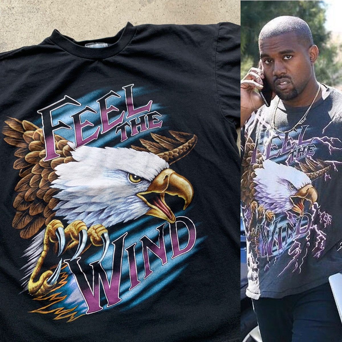 Vintage Vintage 90s American Thunder Feel The Wind Tshirt Kanye