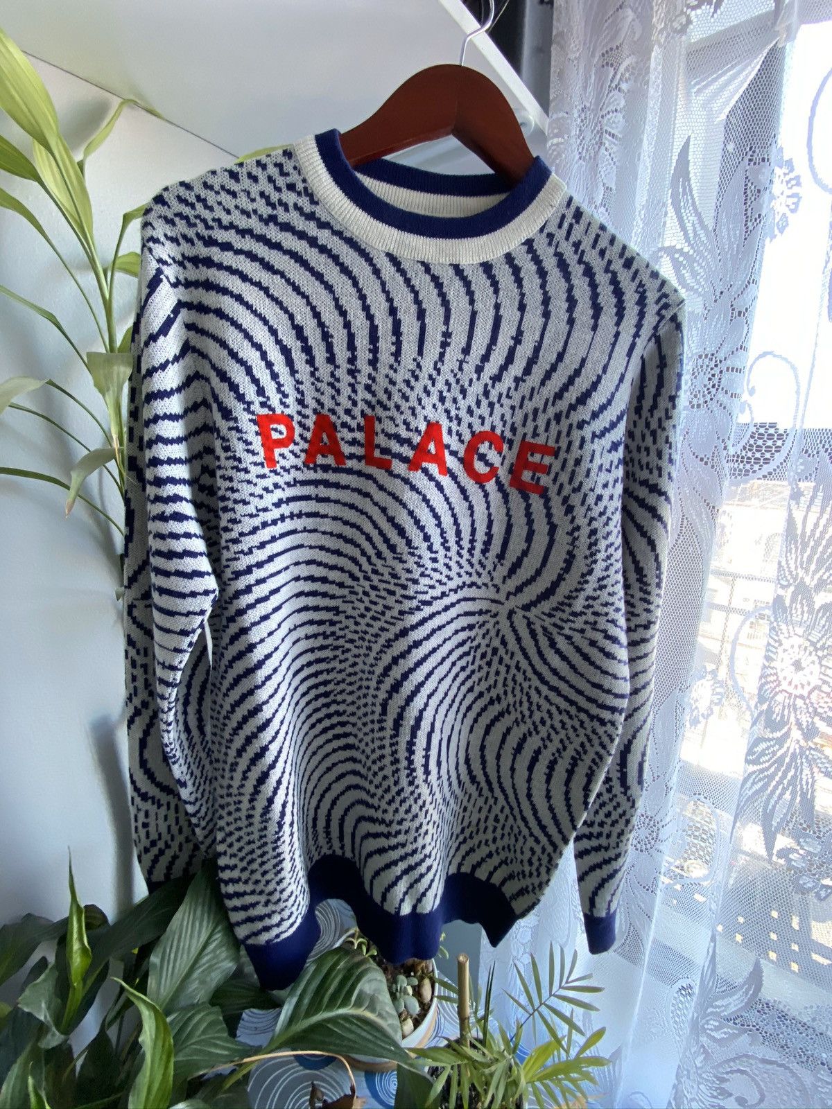 Palace Swirly Wurly Knit Navy/White | Grailed