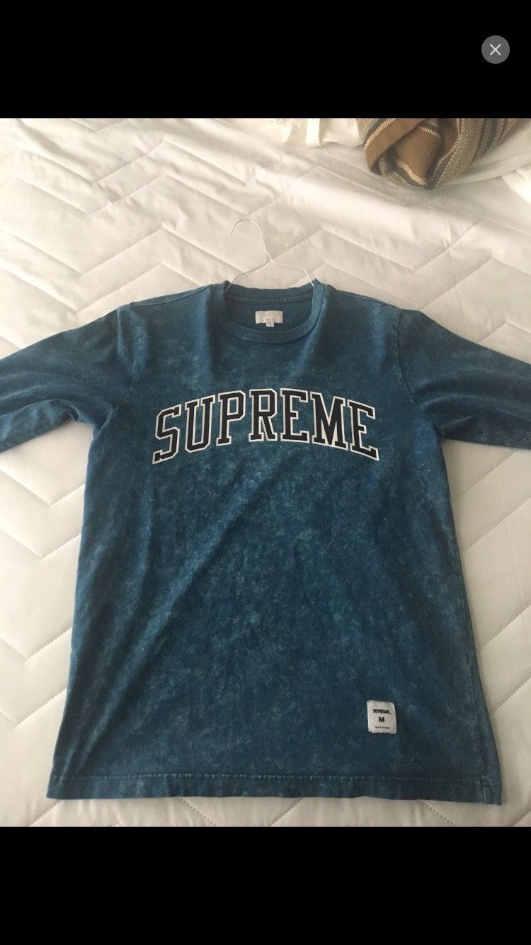 Supreme Supreme College Tee Acid Wash Indigo (L/S) Size US M / EU 48-50 / 2 - 2 Thumbnail