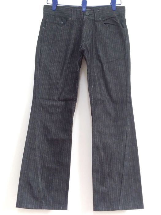 Japanese Brand Melrose Black Pinstripes Regular Distressed Denim Pant ...