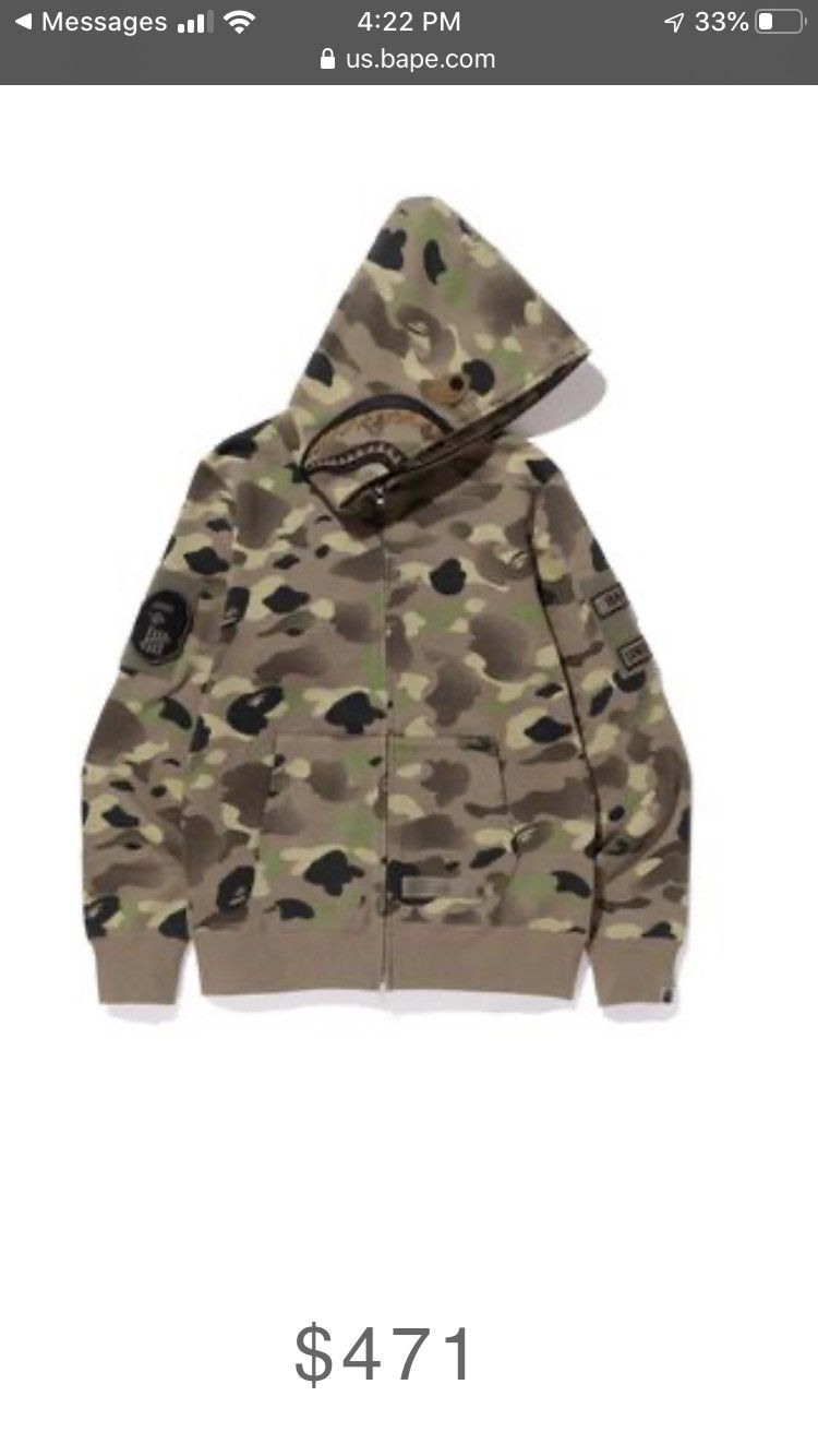 image of Bape x Undefeated Gradation Camo Shark Full Zip Hoodie in Green, Men's (Size Small)