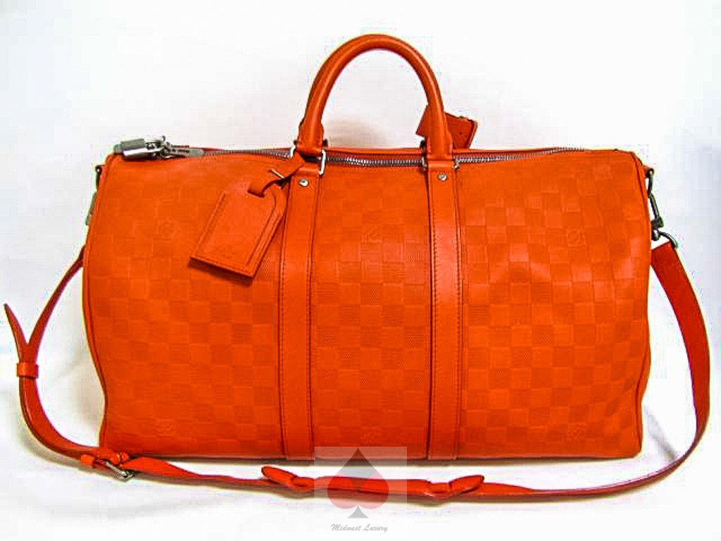 LOUIS VUITTON DAMIER INFINI KEEPALL 45 TRAVEL DUFFLE BAG RED LV RECEIPT NEW