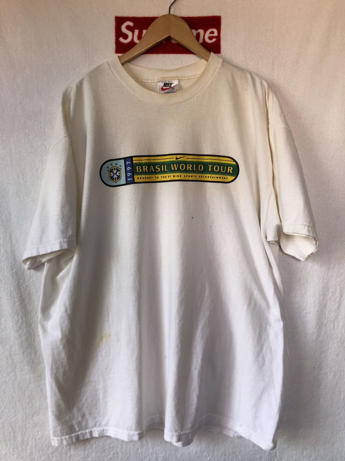 Nike × Vintage 1997 Nike Brazil World Tour Soccer Tee Shirt 