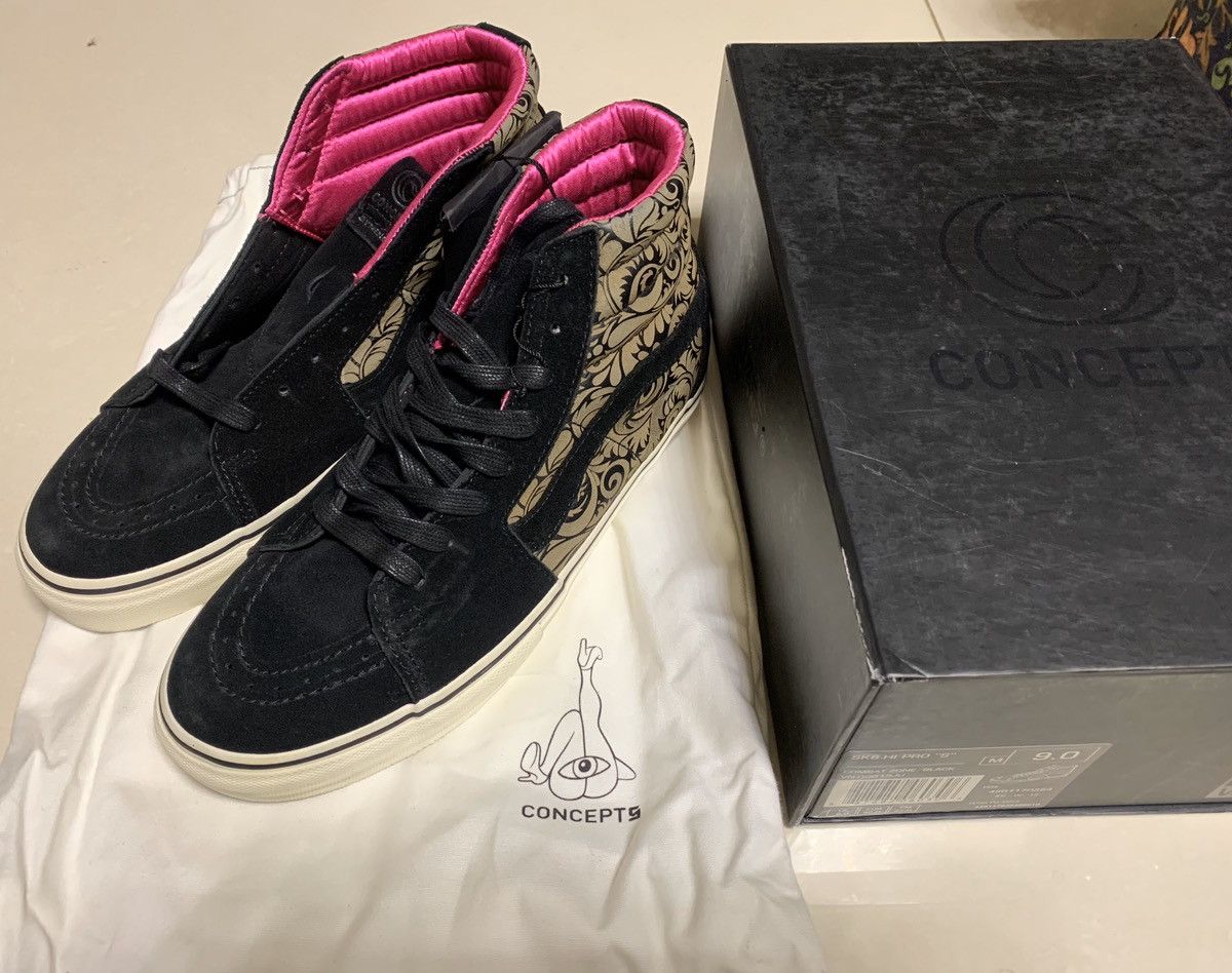 Vans Sk8 Hi Pro x Concepts Syndicate Combat Zone Men’s Size 10.5 Skate Shoes Skate Sk8-Hi Shoe in Gum Black / White | Vans main image 4
