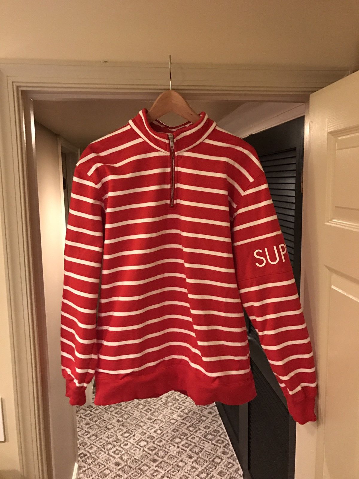 Supreme striped half hot sale zip sweater