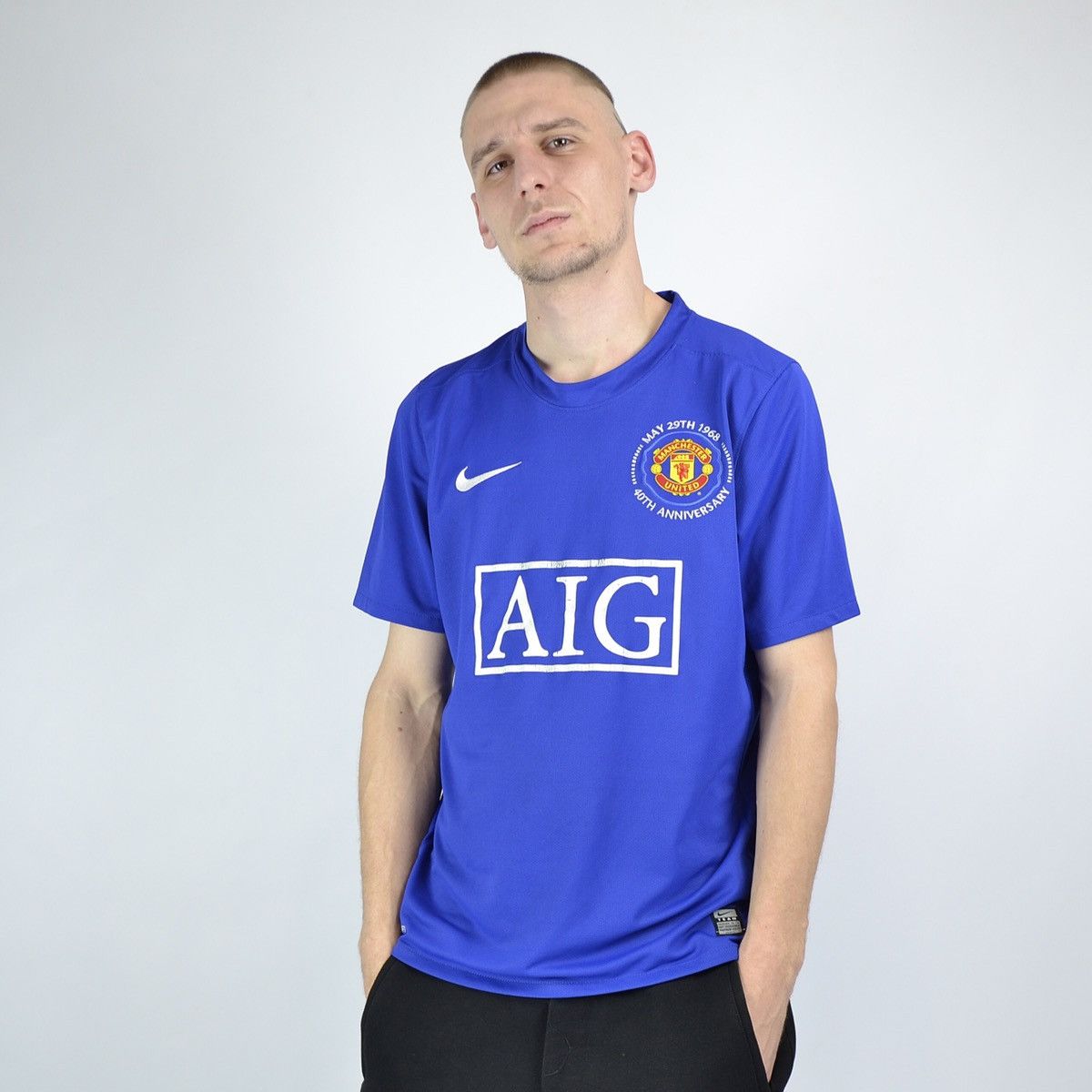 MANCHESTER UNITED RETRO AIG BLUE EMBROIDERY RONALDO - sports