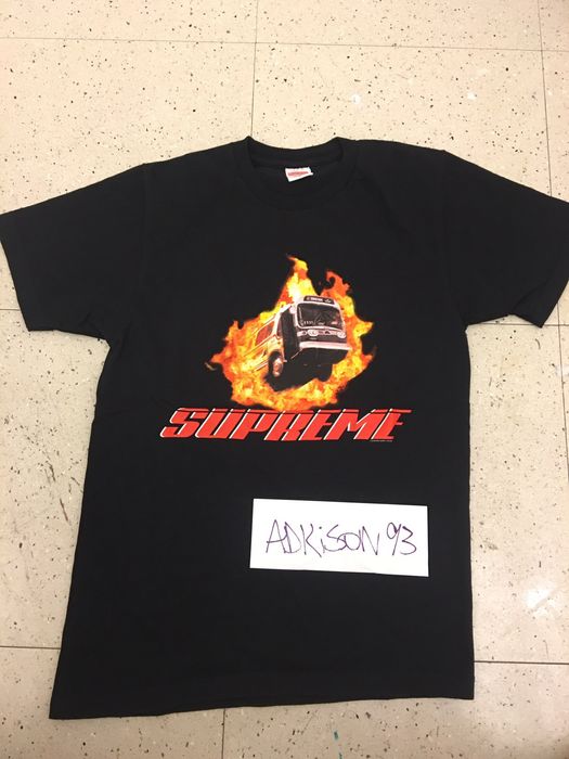 Supreme flaming sales bus tee