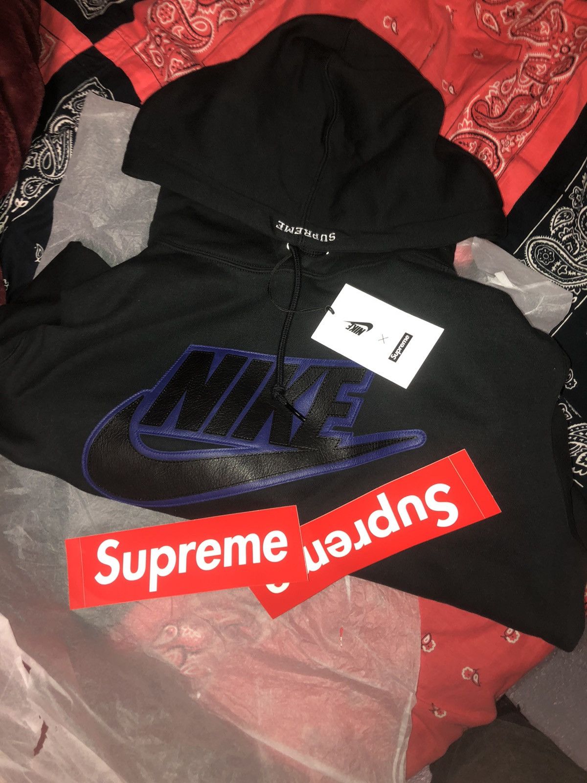 Supreme Nike Leather Applique Hooded Sweatshirt Black