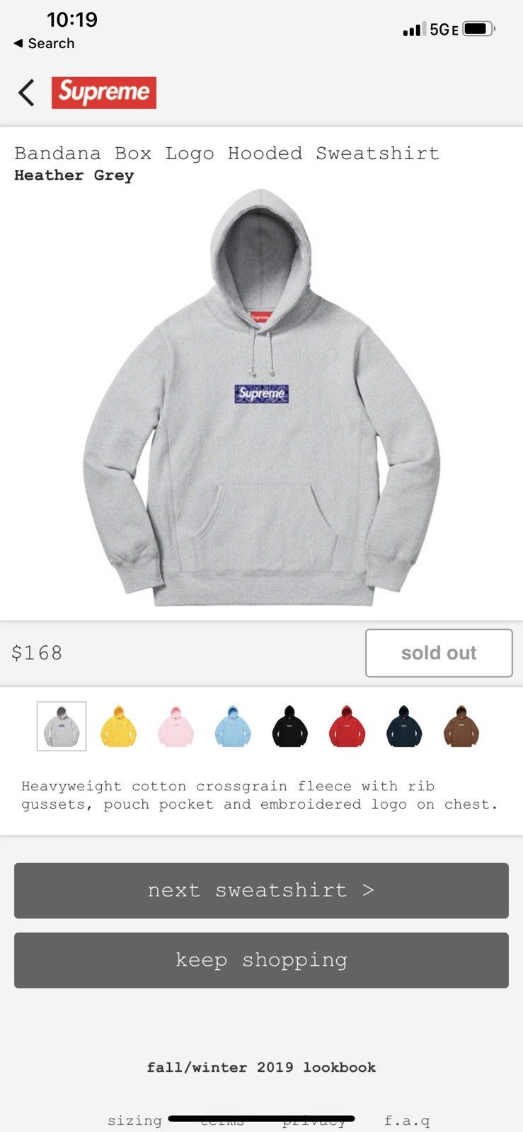 Supreme Bandana Box Logo Hooded Sweatshirt Heather Grey Size L *ready to  ship* 