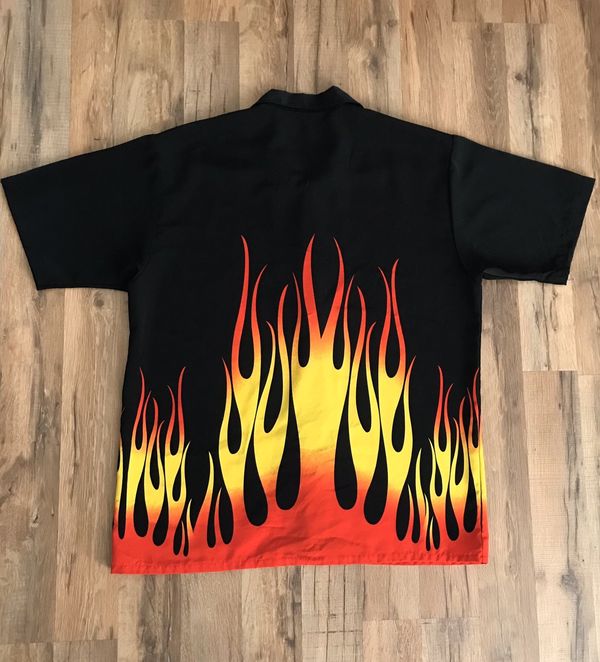 Vintage Motorcycle Flame Club Shirt, No Boundaries Polyester