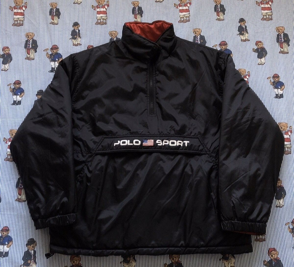 Vintage 90s Polo Sport Ralph Lauren Black Windbreaker Jacket Size M 