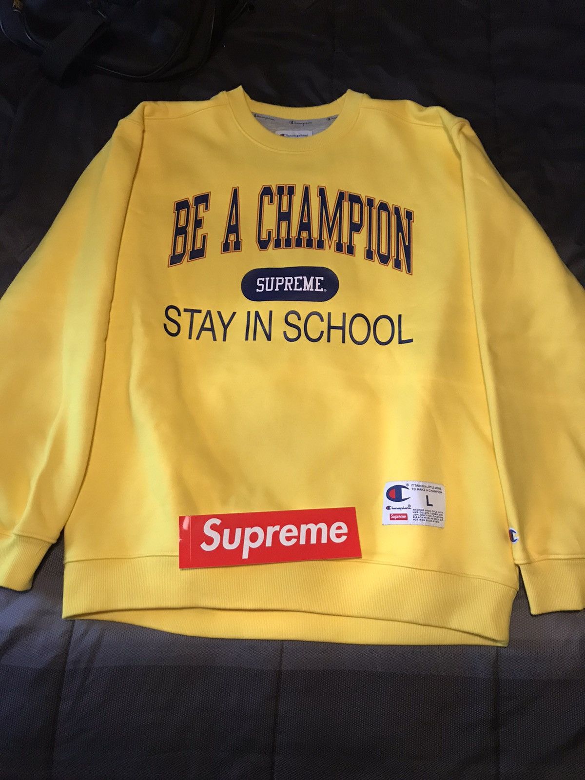 Supreme Supreme Champion Stay In School crewneck Yellow | Grailed