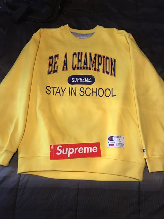 Supreme Supreme Champion Stay In School crewneck Yellow | Grailed