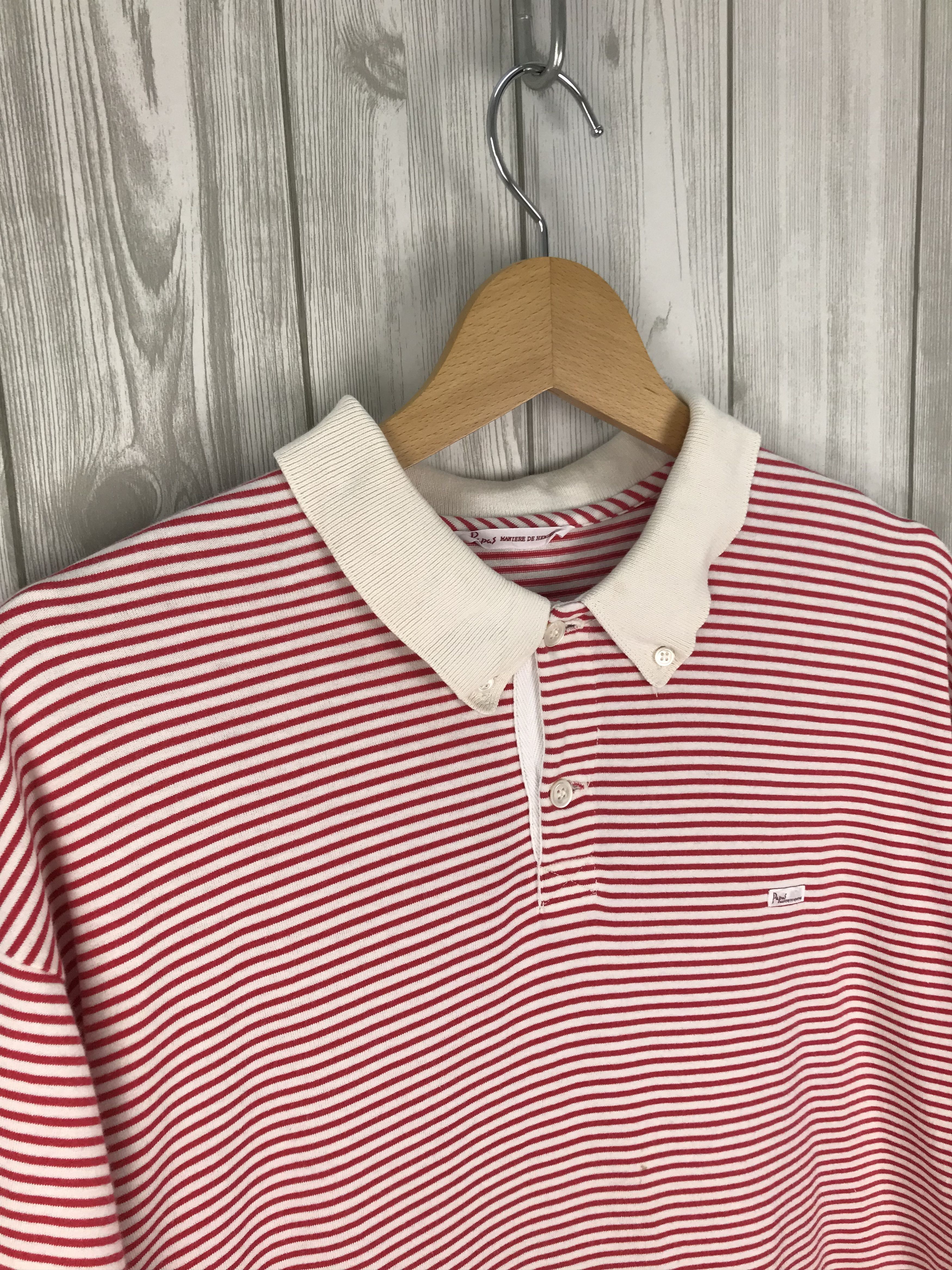 Mademoiselle Non Non Japanese Brand PAPAS Striped White Red Polo Shirt Size US M / EU 48-50 / 2 - 3 Thumbnail