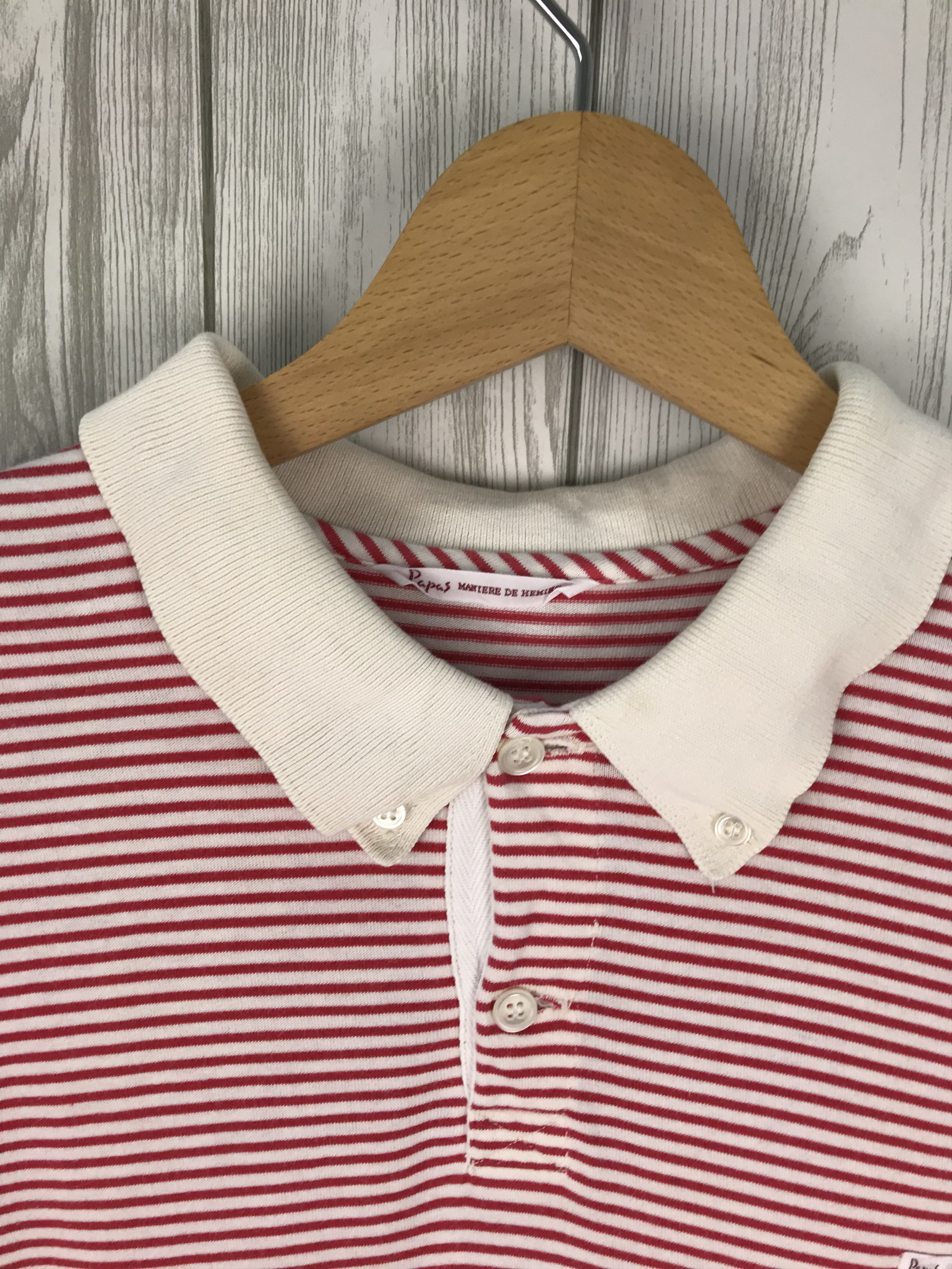 Mademoiselle Non Non Japanese Brand PAPAS Striped White Red Polo Shirt Size US M / EU 48-50 / 2 - 4 Thumbnail