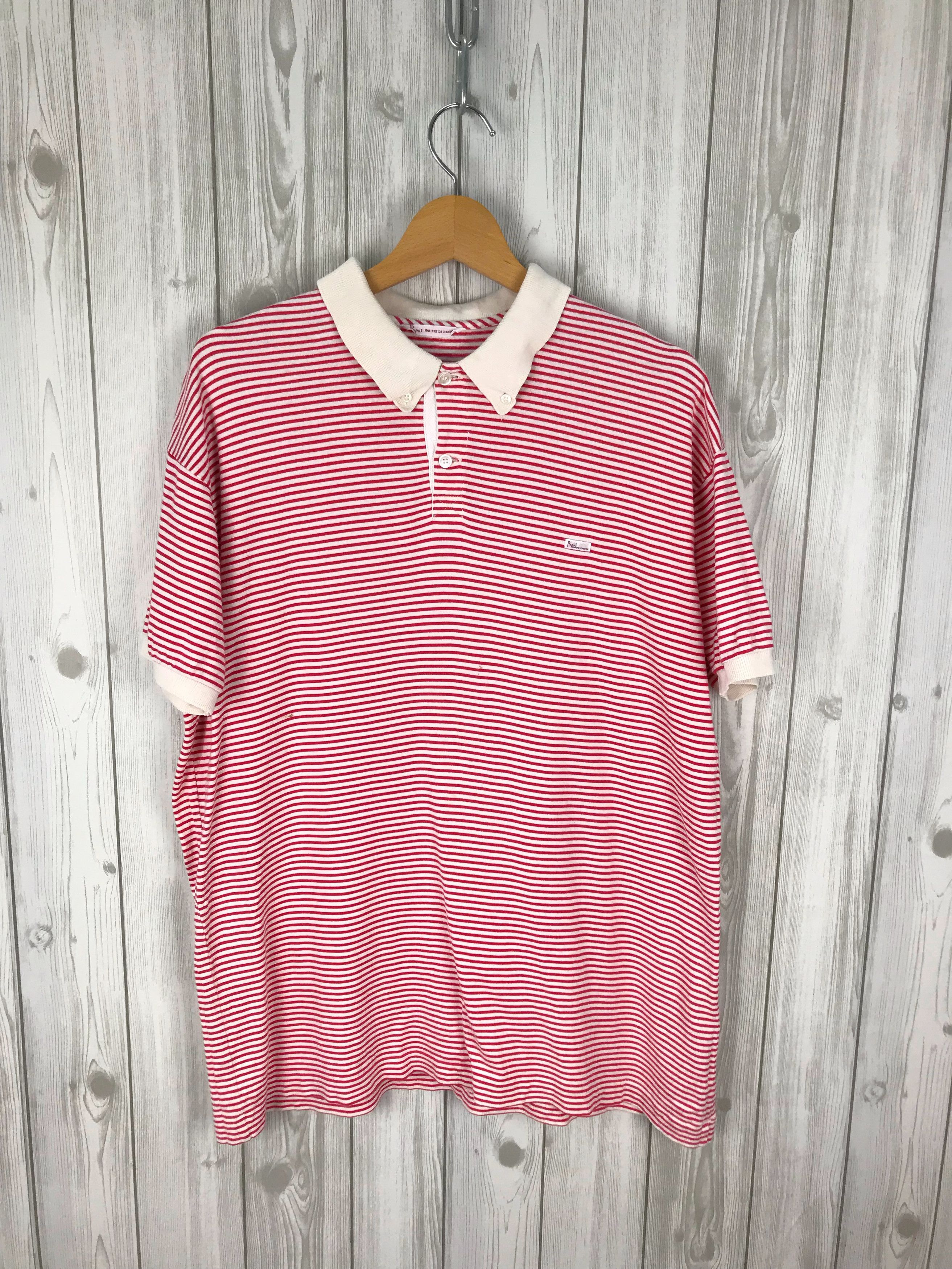 Mademoiselle Non Non Japanese Brand PAPAS Striped White Red Polo Shirt Size US M / EU 48-50 / 2 - 1 Thumbnail