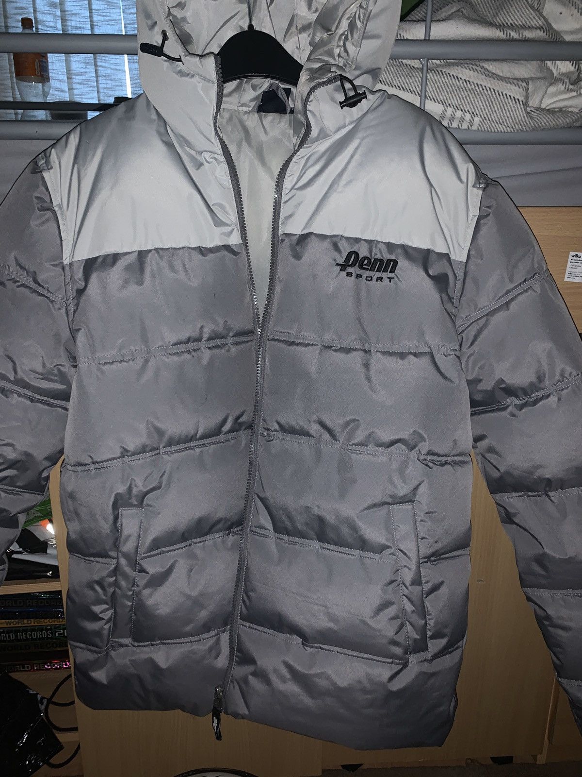 Penn Penn Sport Puffer Jacket White and Grey Grailed