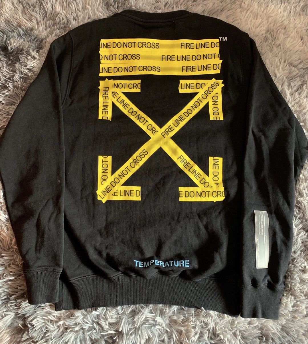 Off White Off white fire tape Crewneck Grailed