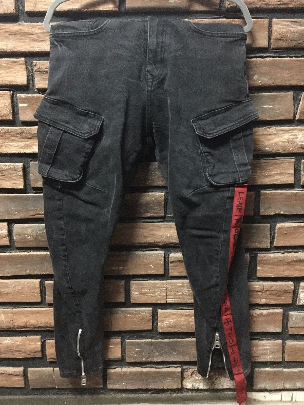 Zara Zara Man Denim Cargo Pants With Red Stripe Down Leg Zara Zara Man Denim Cargo Pants With Red Stripe Down Leg