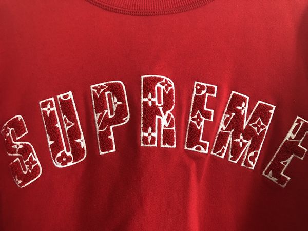 Authentic Louis Vuitton x Supreme Red Arc Logo Crewneck Pure