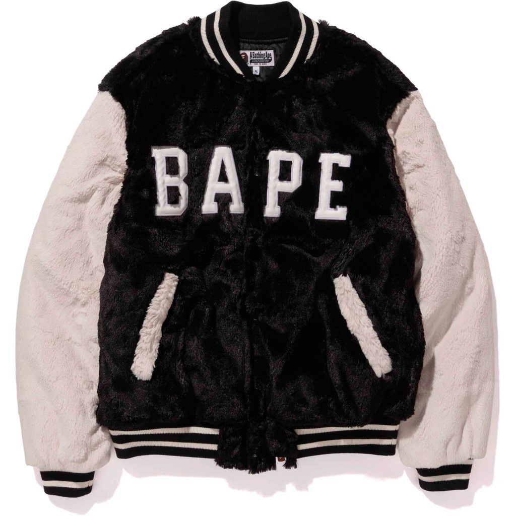 Bape Bape Fur Varsity Jacket | Grailed