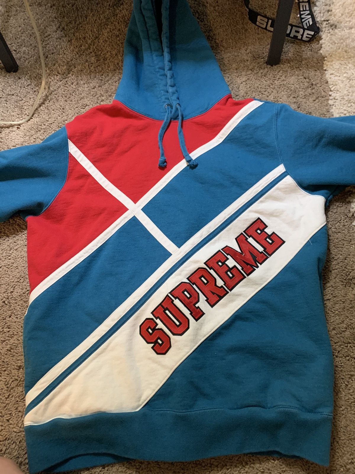 Supreme Blue red and white vintage supreme hoodie Grailed