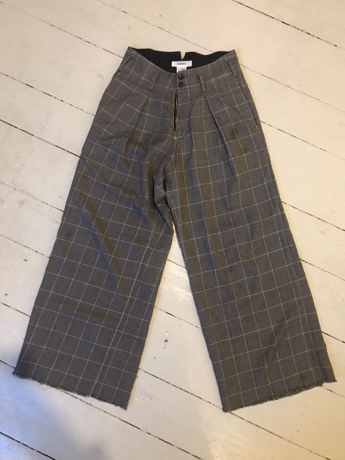 Sulvam Plaid Grey Baggy wide Wool pant Size US 30 / EU 46 - 1 Thumbnail