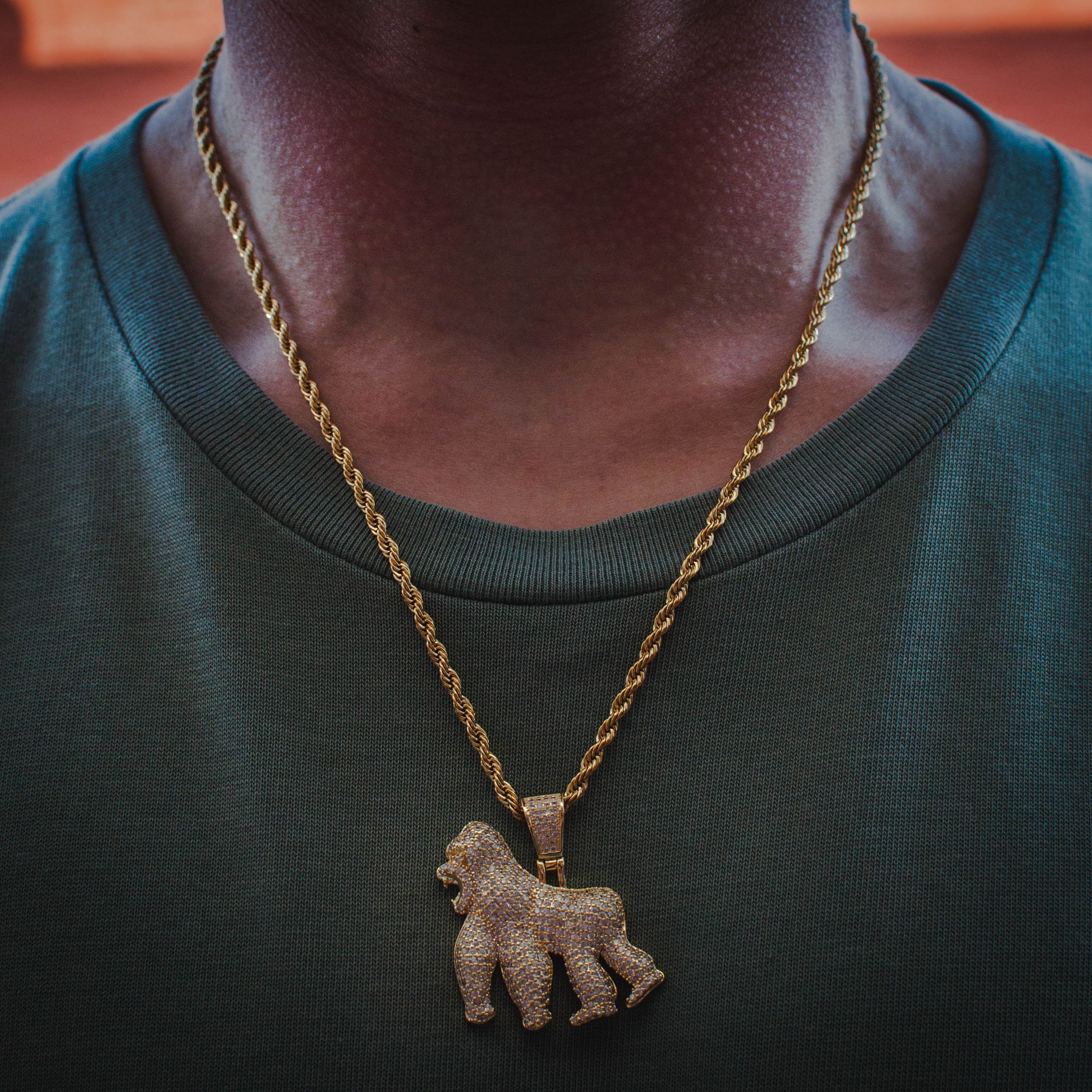 Other 18k Yellow Gold Diamond Gorilla Pendant Chain Necklace Size ONE SIZE - 1 Thumbnail