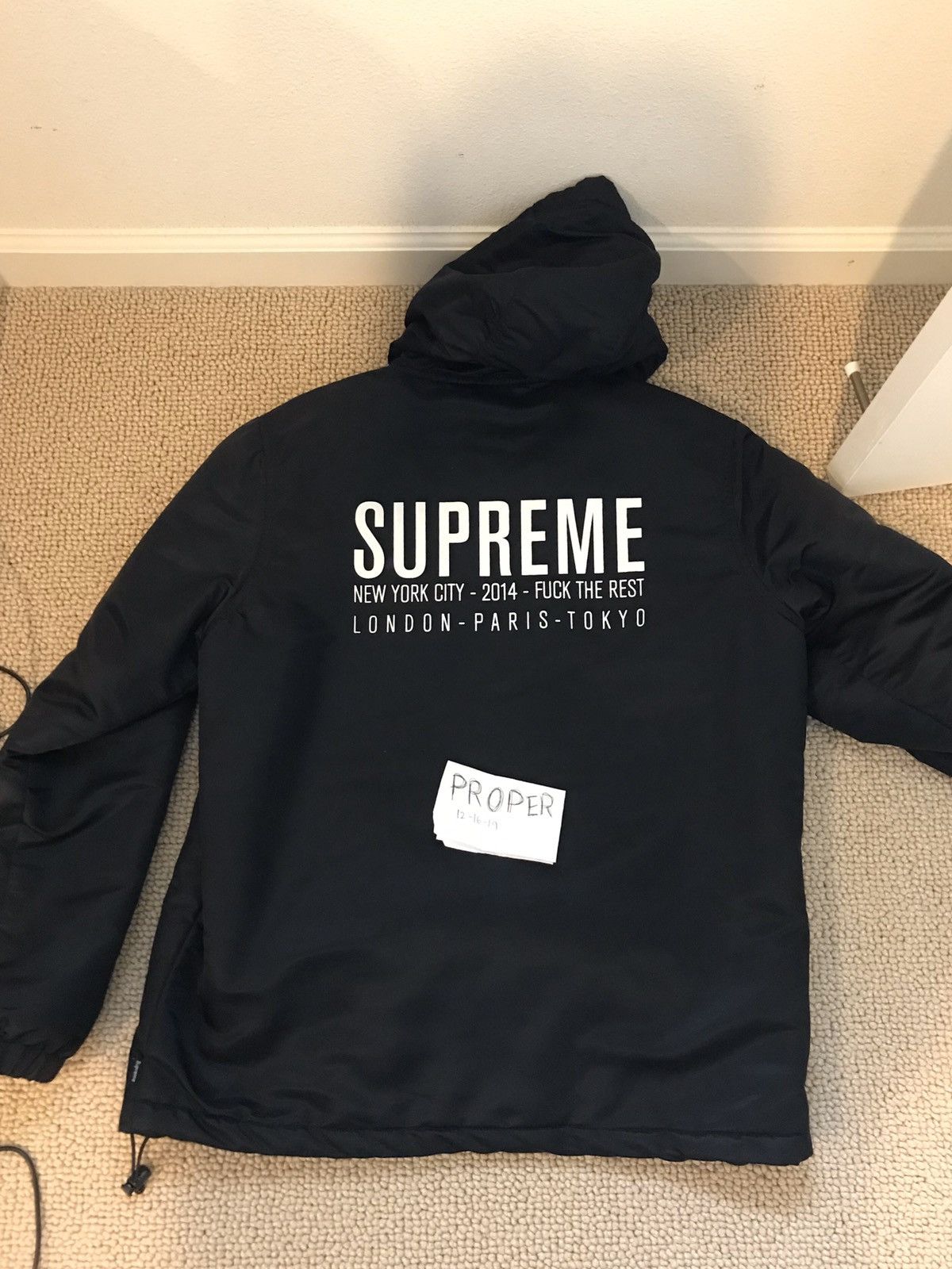 SUPREME SATIN TWILL PULLOVER (FUCK THE REST) BLACK SZ MEDIUM