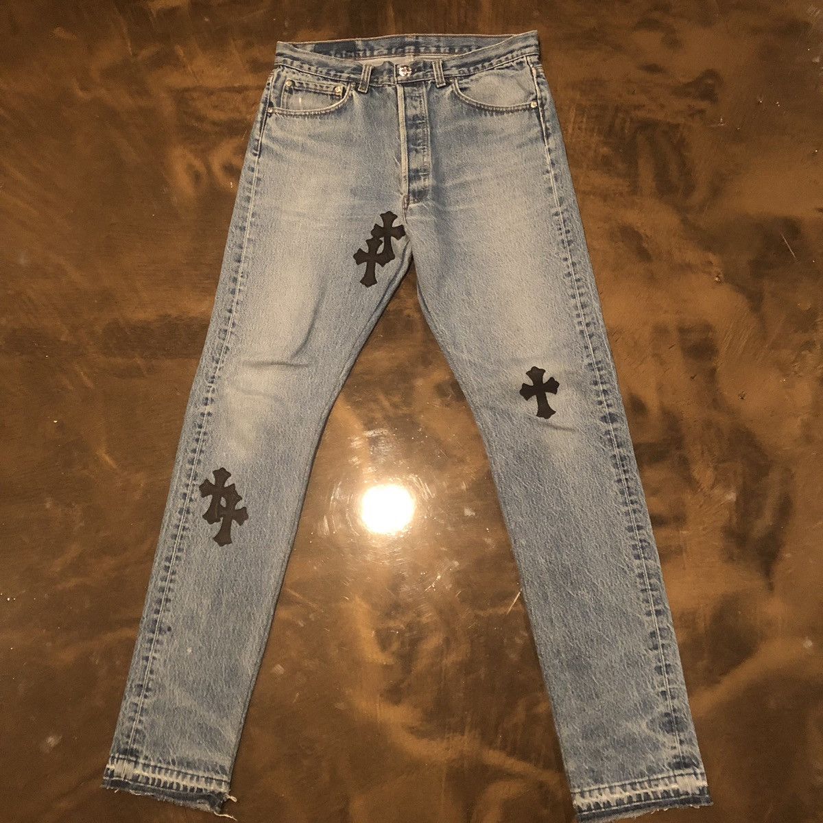 Chrome Hearts x Levi’s Vintage Leather Patchwork Denim Jeans