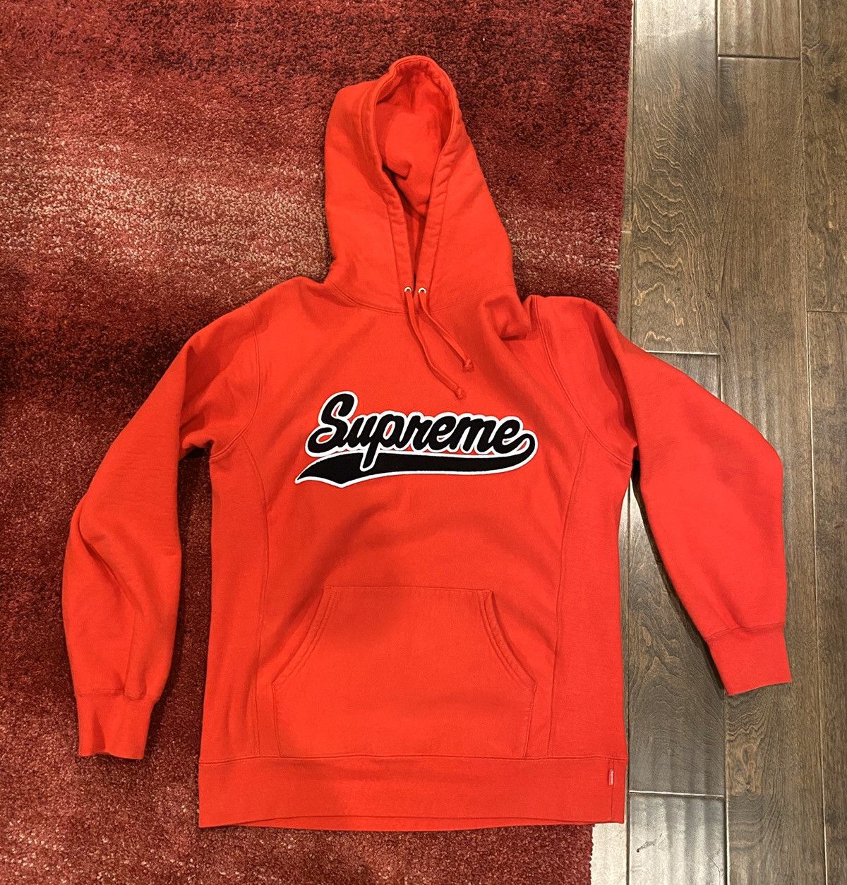 Pre-owned Supreme Red Chenille Script Hoodie