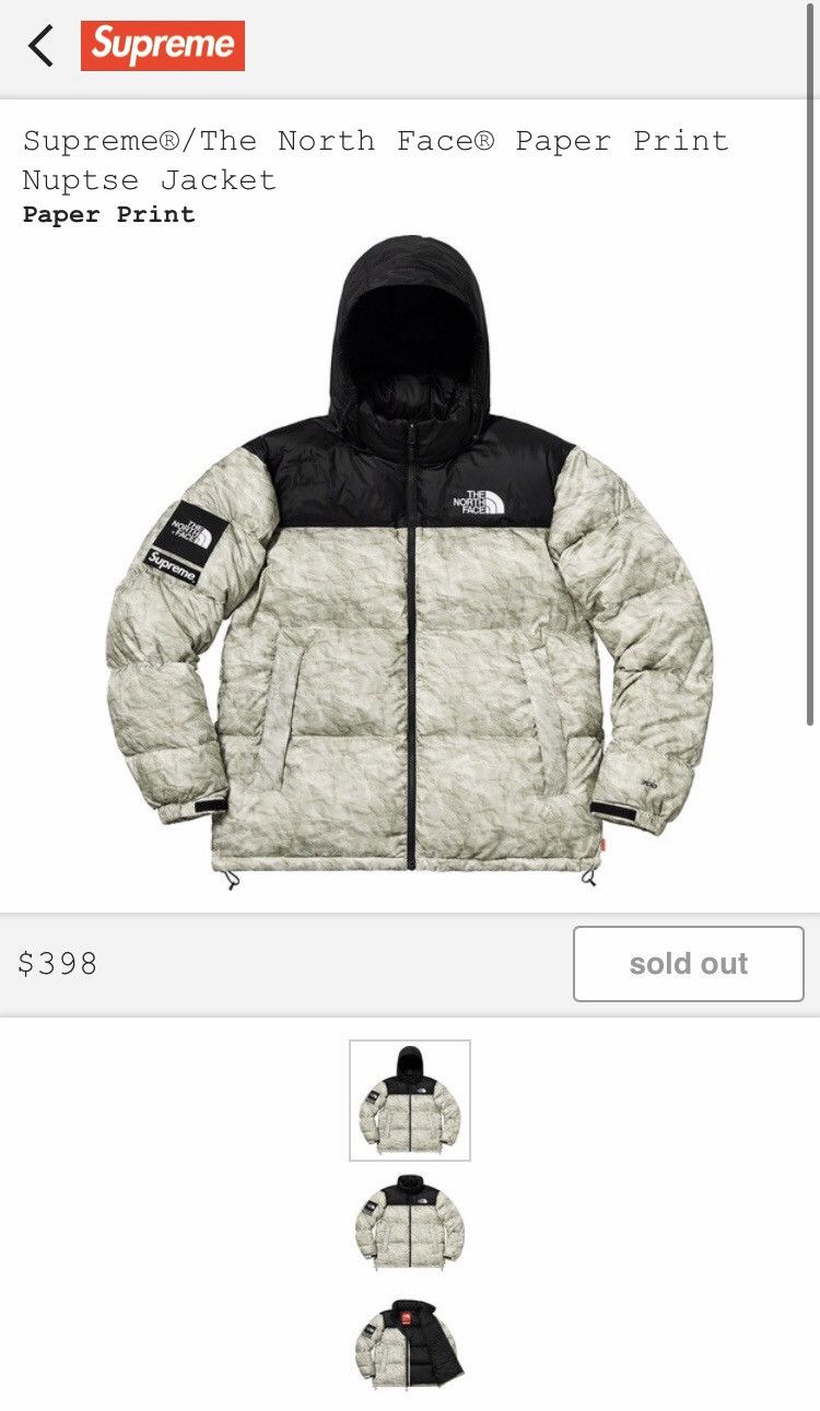 ジャケット・アウター Supreme NORTH FACE Paper Print Nuptse Supreme x The North Face Nuptse paper-print Jacket | Grey