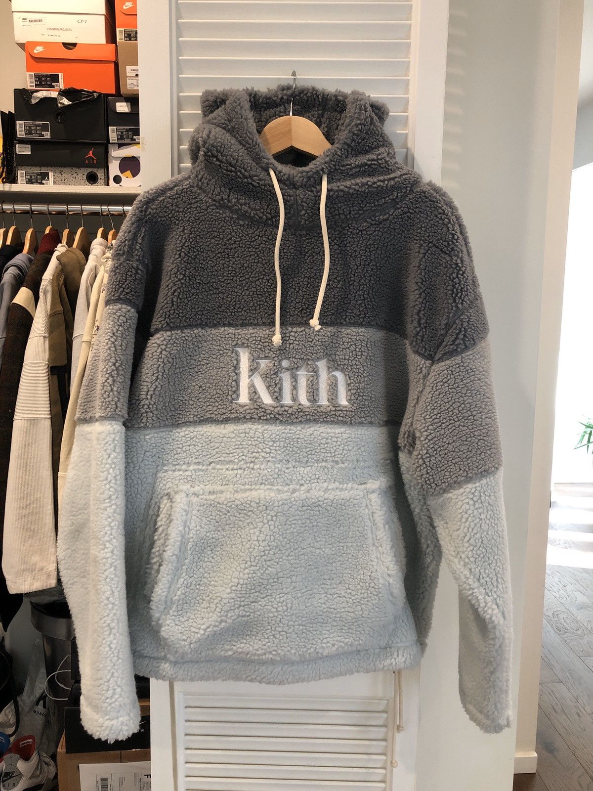 Kith Kith Sherpa Double Pocket Hoodie Pearl Blue | Grailed