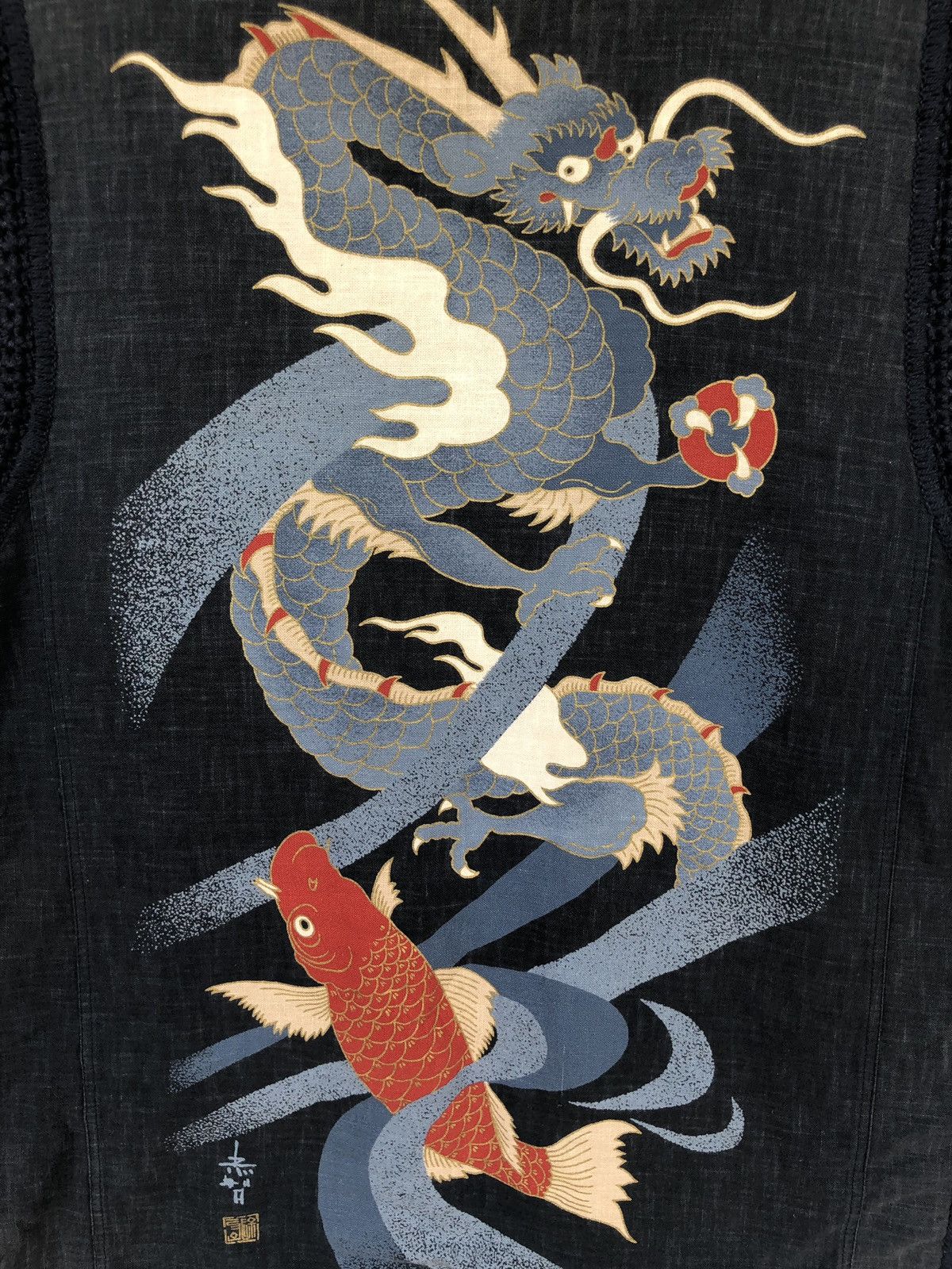 Indigo 1980s 🇯🇵 Dragon&Koi Motif Indigo Sherpa Lining Vest Size US L / EU 52-54 / 3 - 3 Thumbnail
