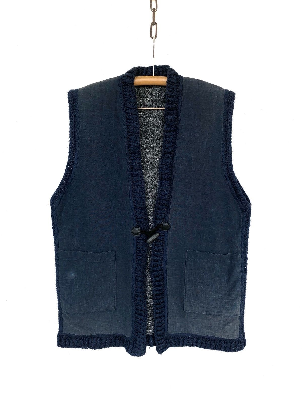 Indigo 1980s 🇯🇵 Dragon&Koi Motif Indigo Sherpa Lining Vest Size US L / EU 52-54 / 3 - 2 Thumbnail