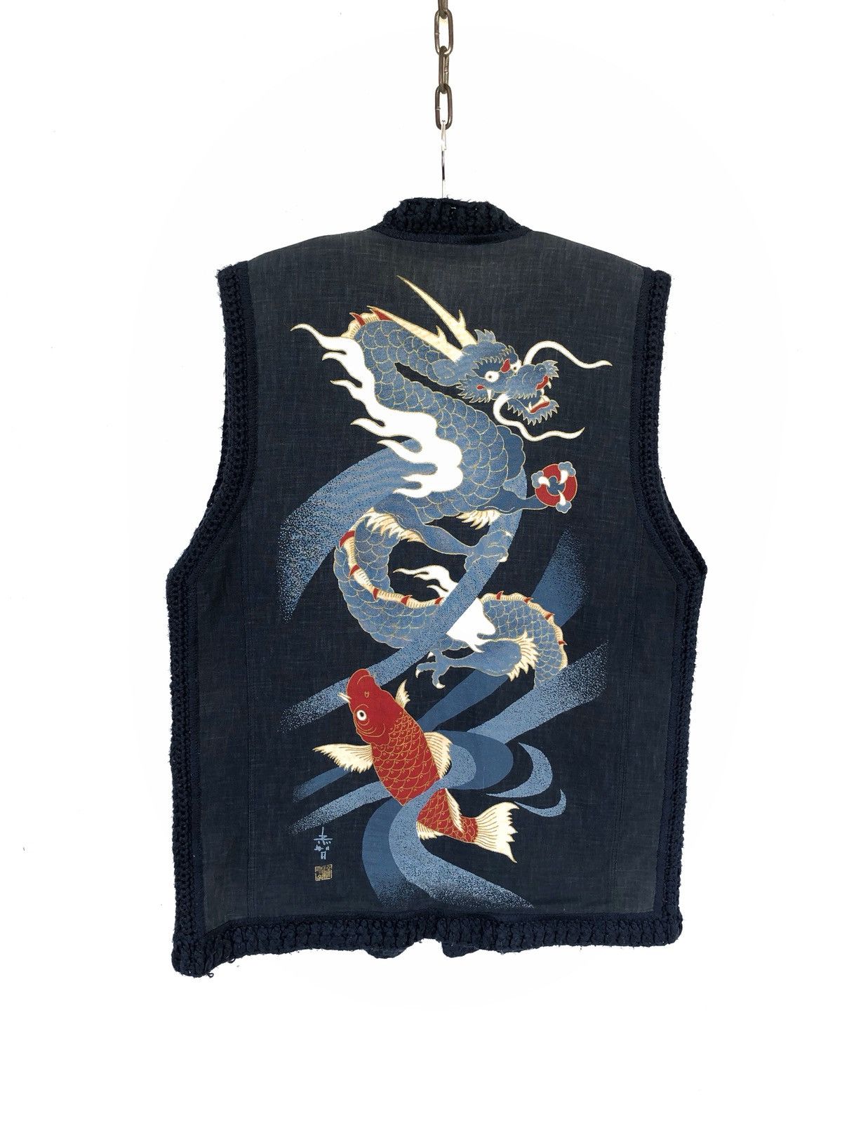 Indigo 1980s 🇯🇵 Dragon&Koi Motif Indigo Sherpa Lining Vest Size US L / EU 52-54 / 3 - 1 Thumbnail