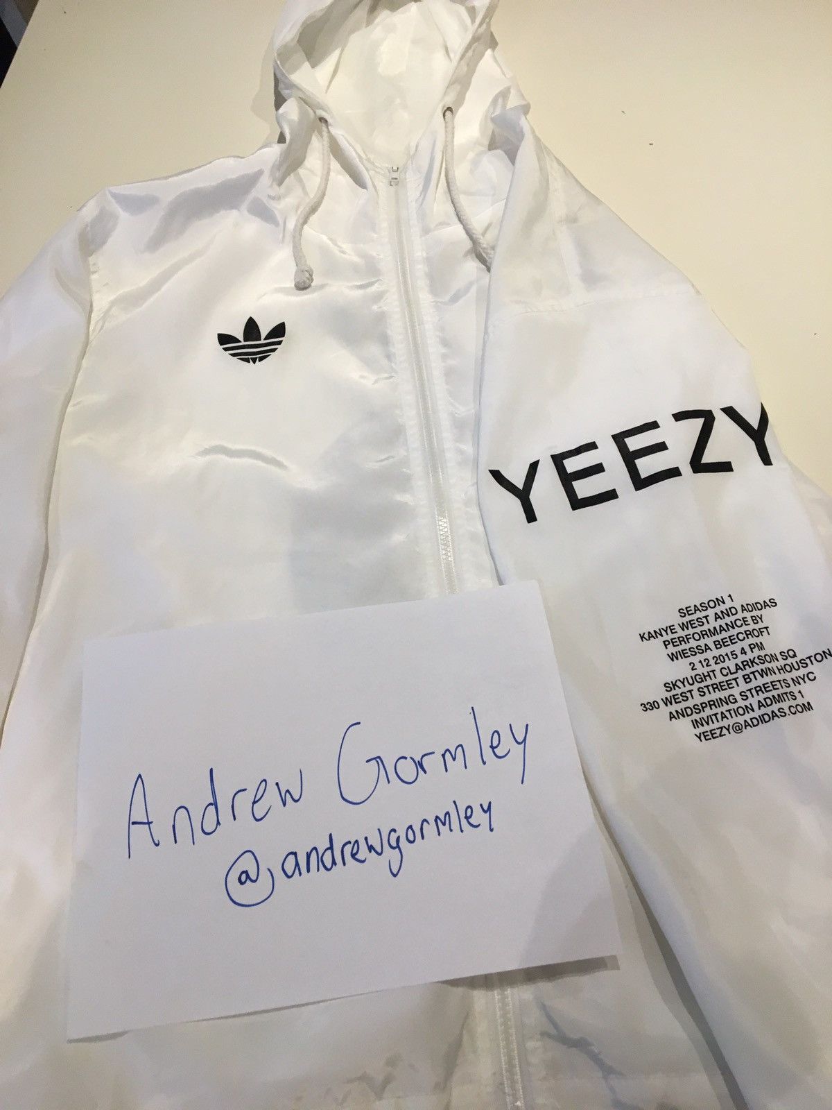 Adidas White Yeezy Season 1 Invitation windbreaker | Grailed